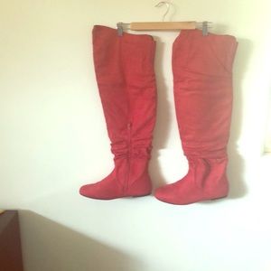 Over the red new suede boots